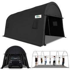 COBIZI 10'x15'/10'x20'/12'x20' Heavy Duty Carport Outdoor Metal Car Tent with Metal Frame and Round Roof, Anti-Snow Portable Garage Storage Shelter for Automobiles,Trucks and Boats,Gary