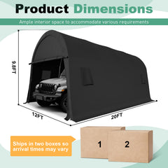 COBIZI 10'x15'/10'x20'/12'x20' Heavy Duty Carport Outdoor Metal Car Tent with Metal Frame and Round Roof, Anti-Snow Portable Garage Storage Shelter for Automobiles,Trucks and Boats,Gary