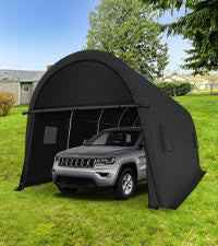 COBIZI 10'x15'/10'x20'/12'x20' Heavy Duty Carport Outdoor Metal Car Tent with Metal Frame and Round Roof, Anti-Snow Portable Garage Storage Shelter for Automobiles,Trucks and Boats,Gary