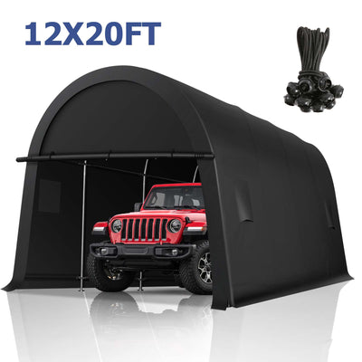 HOTEEL Carport 10x20ft Heavy Duty, Portable Garage Carport Canopy with All-Steel Metal Frame & Vents, Round Style Outdoor Storage Shed for Car, Truck, Boat, Patio Furniture Anti-Snow Waterproof