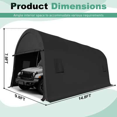 COBIZI 10'x15'/10'x20'/12'x20' Heavy Duty Carport Outdoor Metal Car Tent with Metal Frame and Round Roof, Anti-Snow Portable Garage Storage Shelter for Automobiles,Trucks and Boats,Gary