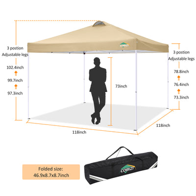 COBlZI 10'x10' Ez Pop Up Canopy Tent with 4 Sidewalls,Commercial Instant Gazebo Tents with 4 Sand Bags & 8 Stakes,Outdoor Patio Canopy for Parties,Backyard£¨Khaki)