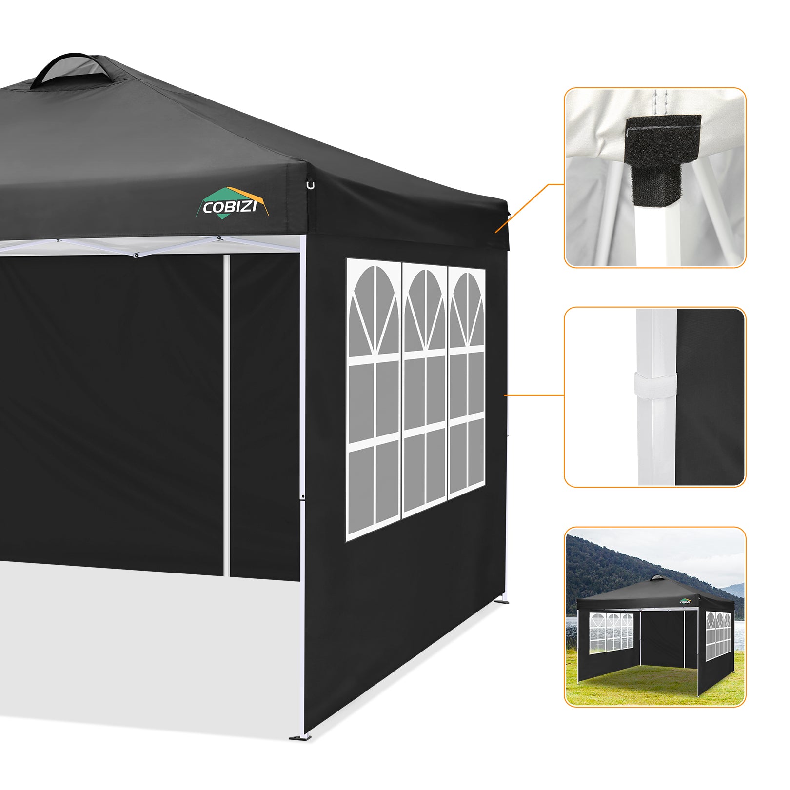 COBIZI Pop Up Canopy Shade Waterproof Tent 10'x10' With Sidewalls Vent SPC201