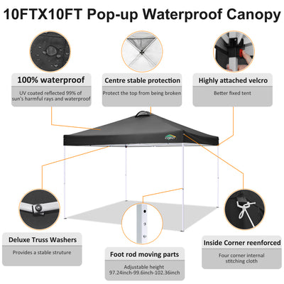 COBIZI Pop Up Canopy Shade Waterproof Tent 10'x10' With Sidewalls Vent SPC201