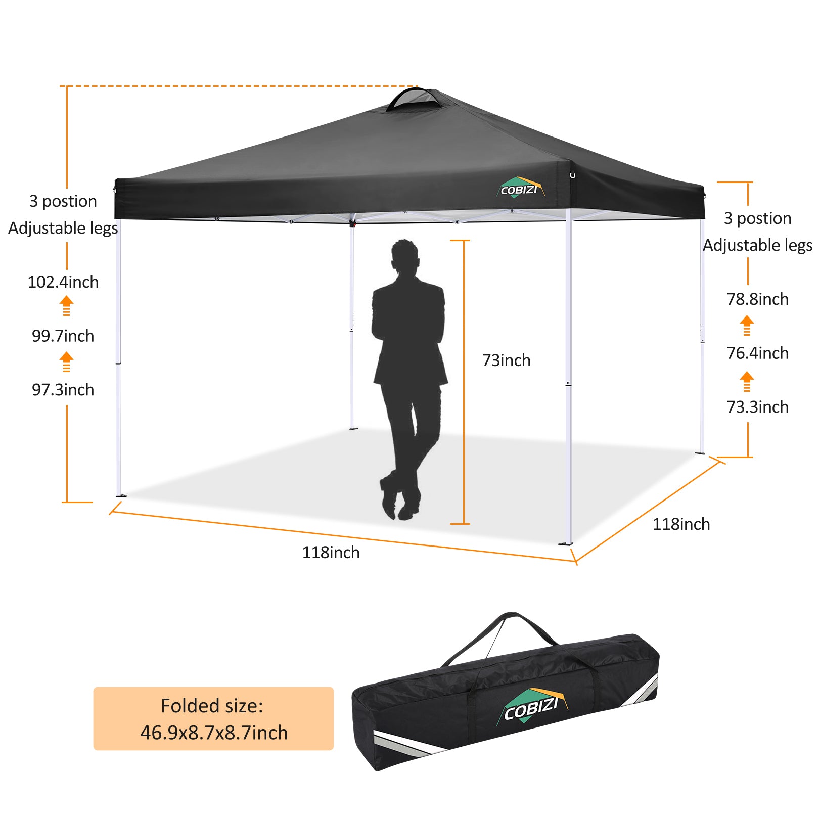 COBIZI Pop Up Canopy Shade Waterproof Tent 10'x10' With Sidewalls Vent SPC201