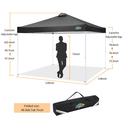 COBIZI Pop Up Canopy Shade Waterproof Tent 10'x10' With Sidewalls Vent SPC201