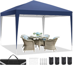 COBIZI 10'x10' Pop up Canopy Tent, Outdoor Instant Commercial Tents, Shade Shelter Gazebo,for Backyard Parties Event,Blue