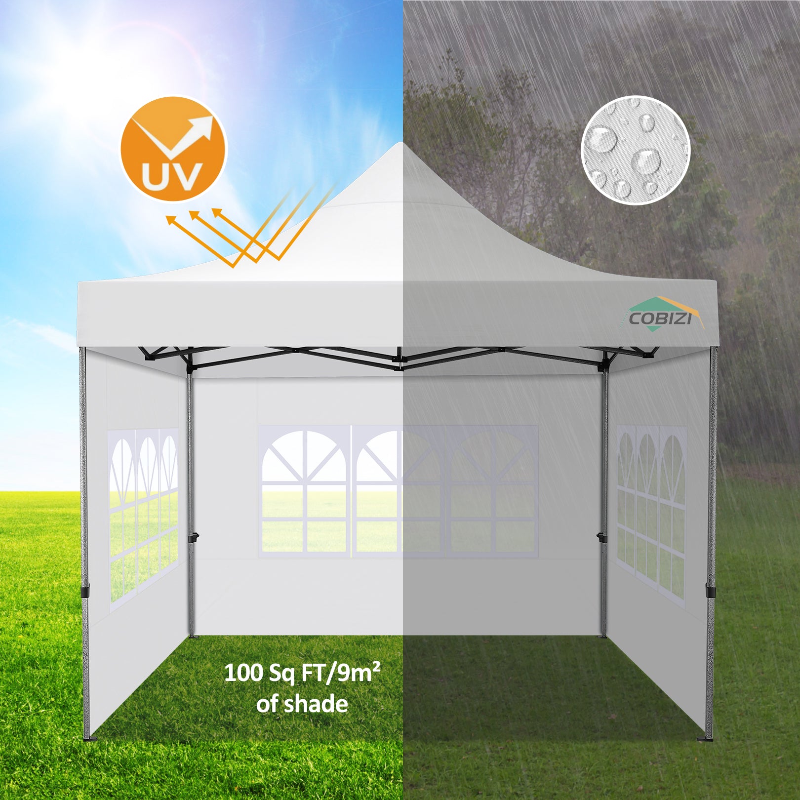 COBIZI 10'x10' Heavy Duty Pop Up Canopy with Sidewalls & 3 Adjustable Heights, SPC26