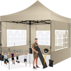 COBIZI 10'x10' Pop Up Canopy Tent with 4 sidewalls Commercial Heavy Duty Canopy UPF 50+ All Weather Waterproof Outdoor Canopy Wedding Tents for Parties Gazebo with Roller Bag, Black (Windproof Upgraded)
