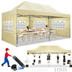 COBIZI 10x20 Pop up Canopy with 6 sidewalls Commercial Heavy Duty Canopy UPF 50+ All Weather Waterproof Outdoor Wedding Party Tents Gazebo with Roller Bag, Black