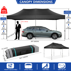 COBIZI 10'x20' Heavy Duty Pop up Canopy EZ Commercial Outdoor Tent Portable Party Wedding Instant Canopy Shelter All Season Anti-UV Waterproof Tent Gazebo with 6 Removable Sidewalls, Roller Bag