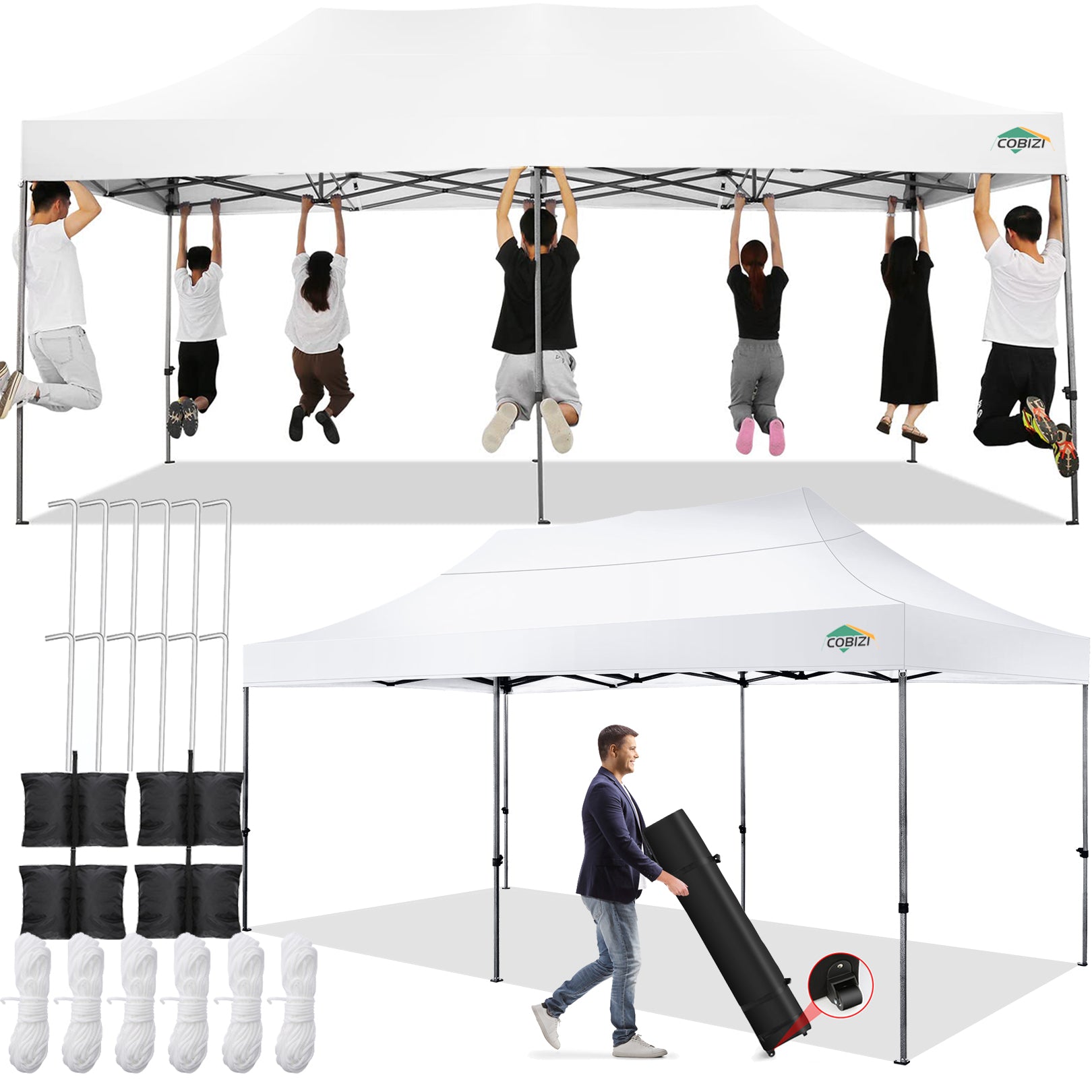 COBIZI 10'x20' Easy Pop Up Heavy Duty Canopy, Anti-UV & Waterproof SPC27