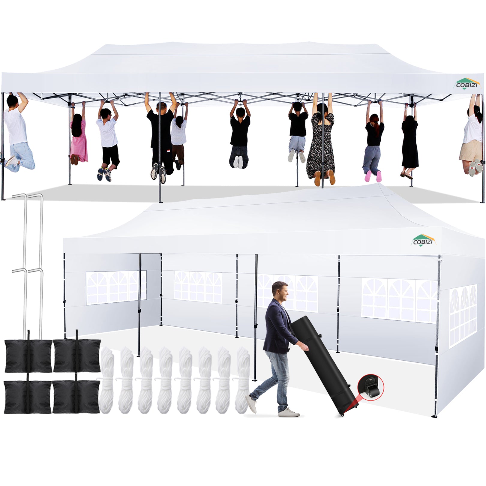 COBIZI 10'x30' Easy Pop Up Heavy Duty Large Canopy, Anti-UV & Waterproof SPC36
