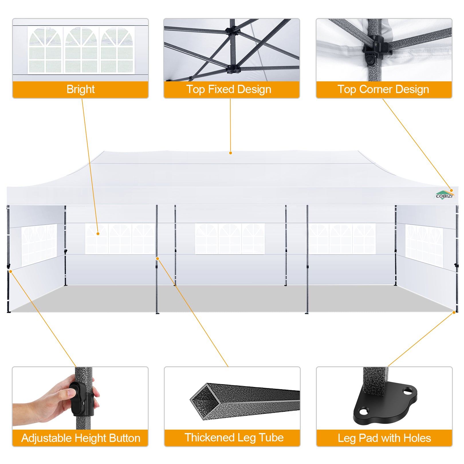 COBIZI 10'x30' Easy Pop Up Heavy Duty Large Canopy, Anti-UV & Waterproof SPC36