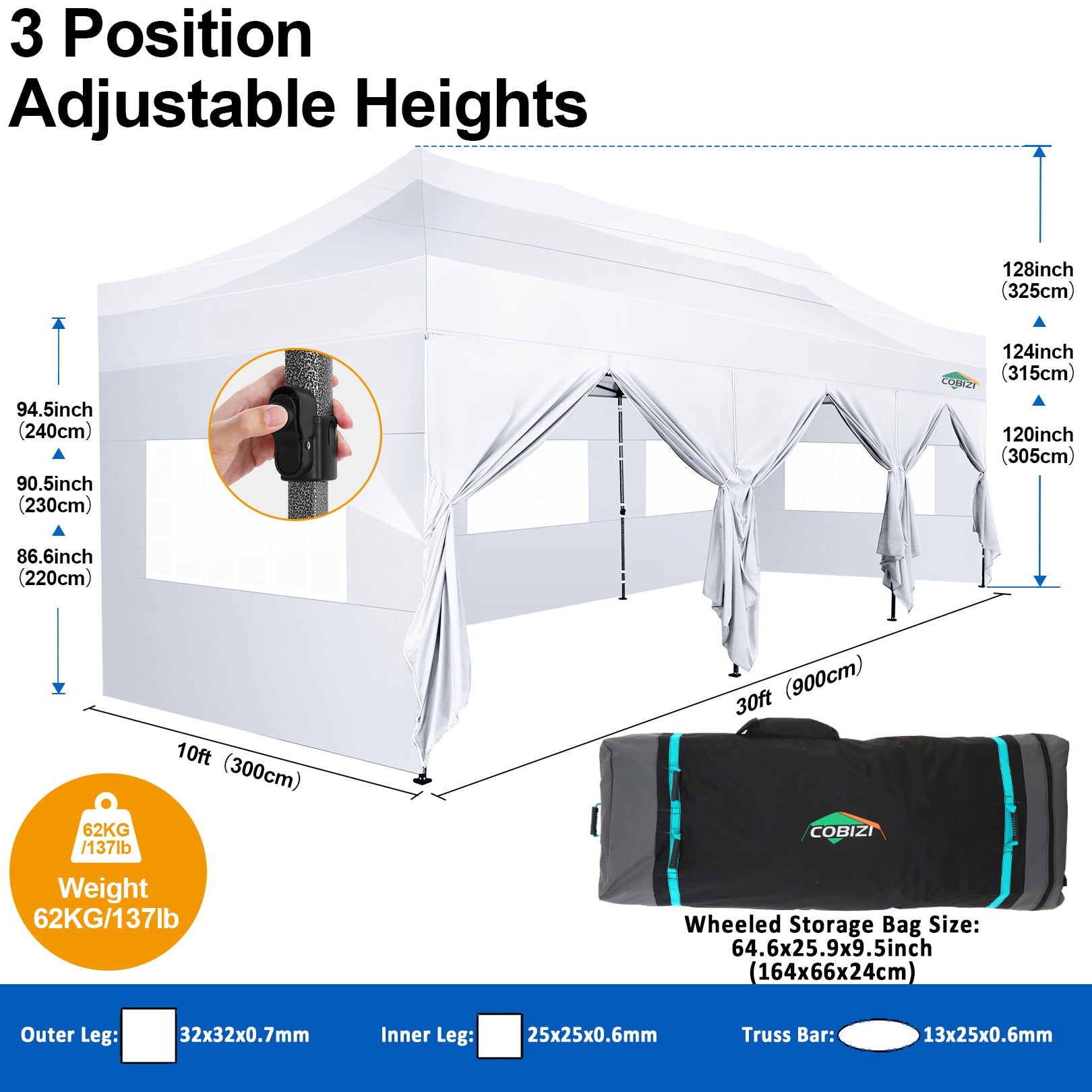 COBIZI 10'x30' Easy Pop Up Heavy Duty Large Canopy, Anti-UV & Waterproof SPC36