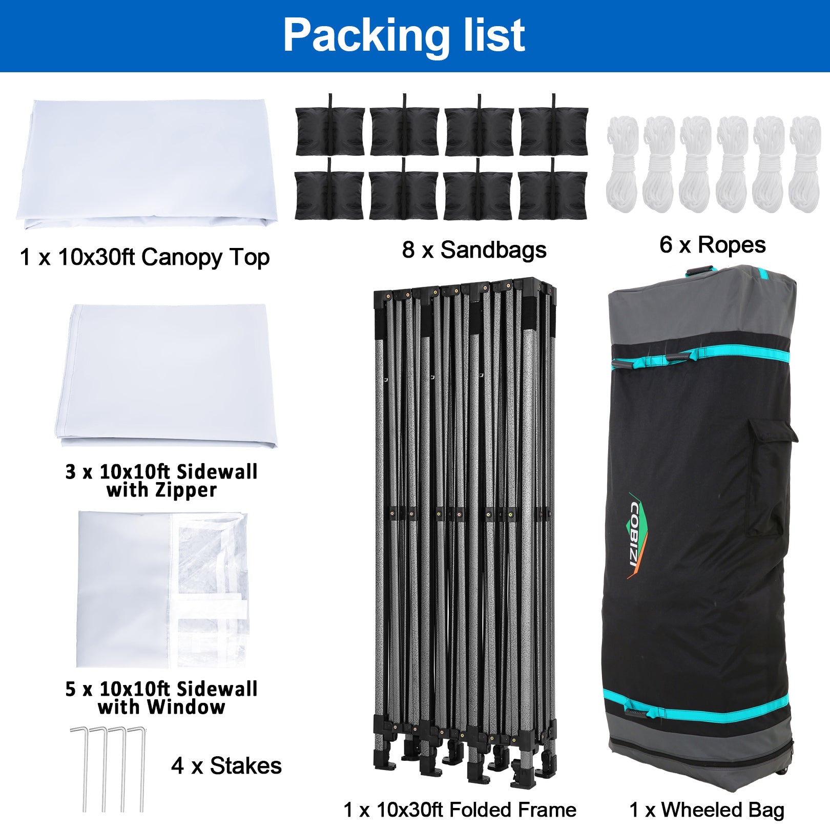 COBIZI 10'x30' Easy Pop Up Heavy Duty Large Canopy, Anti-UV & Waterproof SPC36