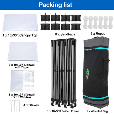 COBIZI 10'x30' Easy Pop Up Heavy Duty Large Canopy, Anti-UV & Waterproof SPC36