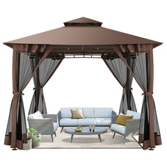 COBIZI 10'x10'Canopy with Mosquito Netting,Shade Tent for Party, Outdoor Activities, Backyard, Patio Lawn & Garden,Brown
