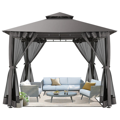 COBIZI 10'x10'Canopy with Mosquito Netting,Shade Tent for Party, Outdoor Activities, Backyard, Patio Lawn & Garden,Brown