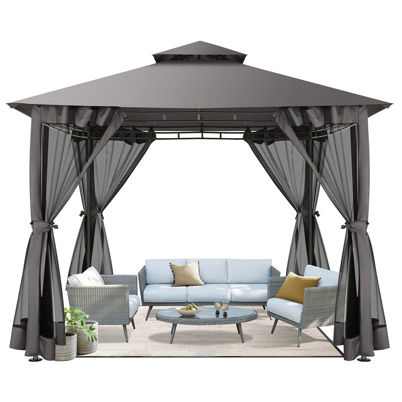 COBIZI 10'x10'Canopy with Mosquito Netting,Shade Tent for Party, Outdoor Activities, Backyard, Patio Lawn & Garden,Brown