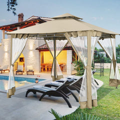COBIZI Outdoor Gazebo,10'x10'Canopy with Mosquito Netting,Shade Tent for Party, Backyard, Patio Lawn & Garden,Khaki