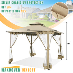 COBIZI Outdoor Gazebo,10'x10'Canopy with Mosquito Netting,Shade Tent for Party, Backyard, Patio Lawn & Garden,Khaki