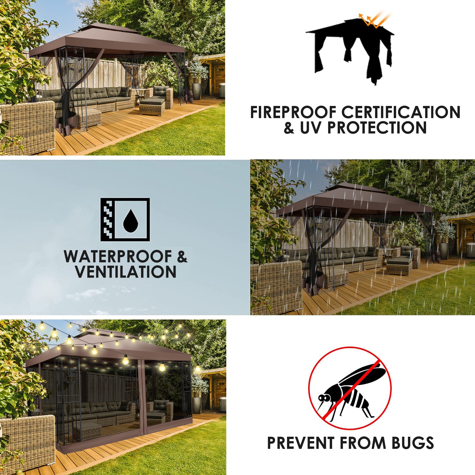 HOTEEL 10'x10' Outdoor Gazebo with Mosquito Nettings, Patio Gazebos Shelter Canopy with Mesh Privacy Curtains, Shade Tent for Party, Backyard, Deck, Patio Lawn & Garden, Gray