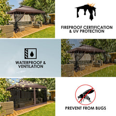 HOTEEL 10'x10' Outdoor Gazebo with Mosquito Nettings, Patio Gazebos Shelter Canopy with Mesh Privacy Curtains, Shade Tent for Party, Backyard, Deck, Patio Lawn & Garden, Gray