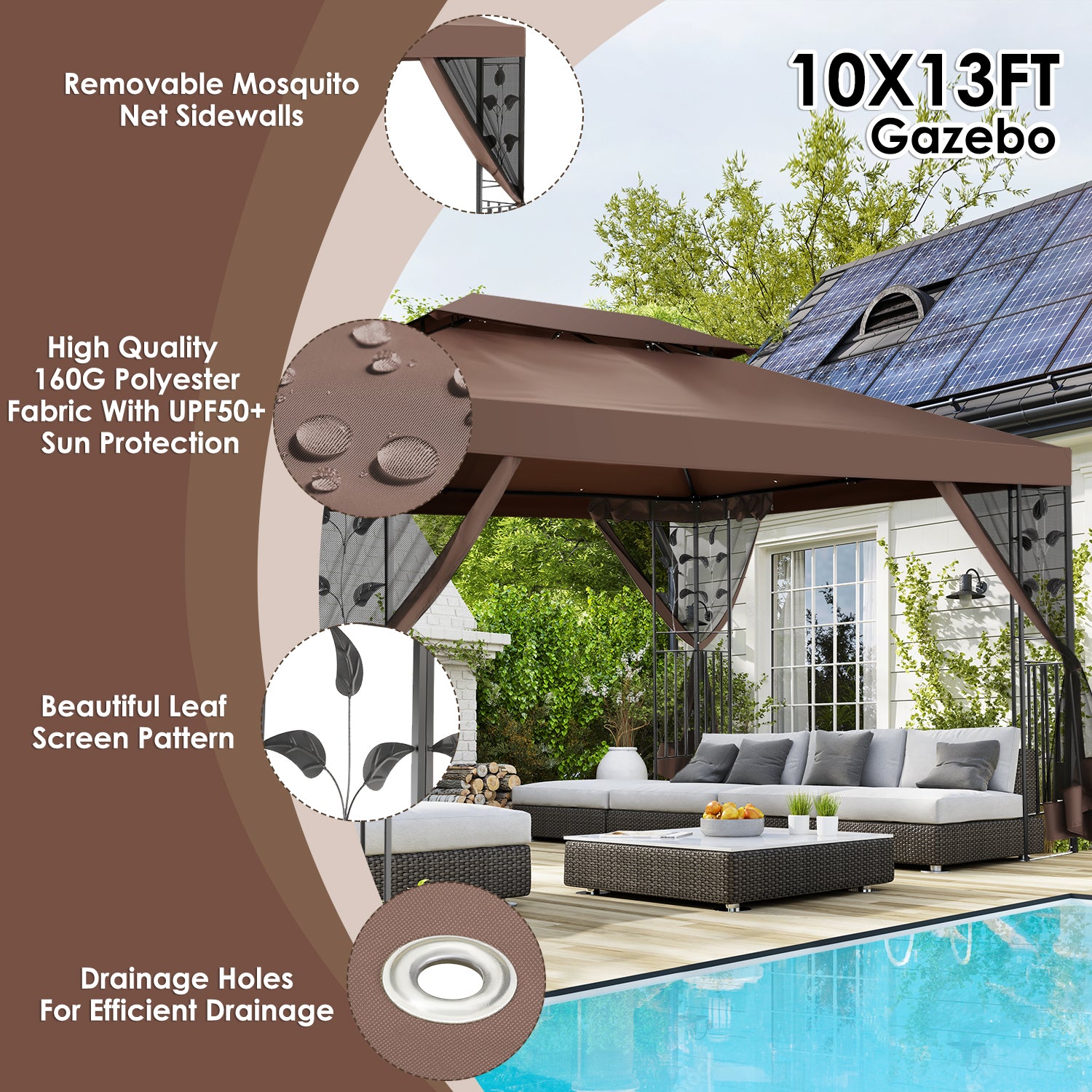 HOTEEL 10'x10' Outdoor Gazebo with Mosquito Nettings, Patio Gazebos Shelter Canopy with Mesh Privacy Curtains, Shade Tent for Party, Backyard, Deck, Patio Lawn & Garden, Gray