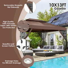 HOTEEL 10'x10' Outdoor Gazebo with Mosquito Nettings, Patio Gazebos Shelter Canopy with Mesh Privacy Curtains, Shade Tent for Party, Backyard, Deck, Patio Lawn & Garden, Gray