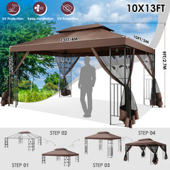 HOTEEL 10'x10' Outdoor Gazebo with Mosquito Nettings, Patio Gazebos Shelter Canopy with Mesh Privacy Curtains, Shade Tent for Party, Backyard, Deck, Patio Lawn & Garden, Gray