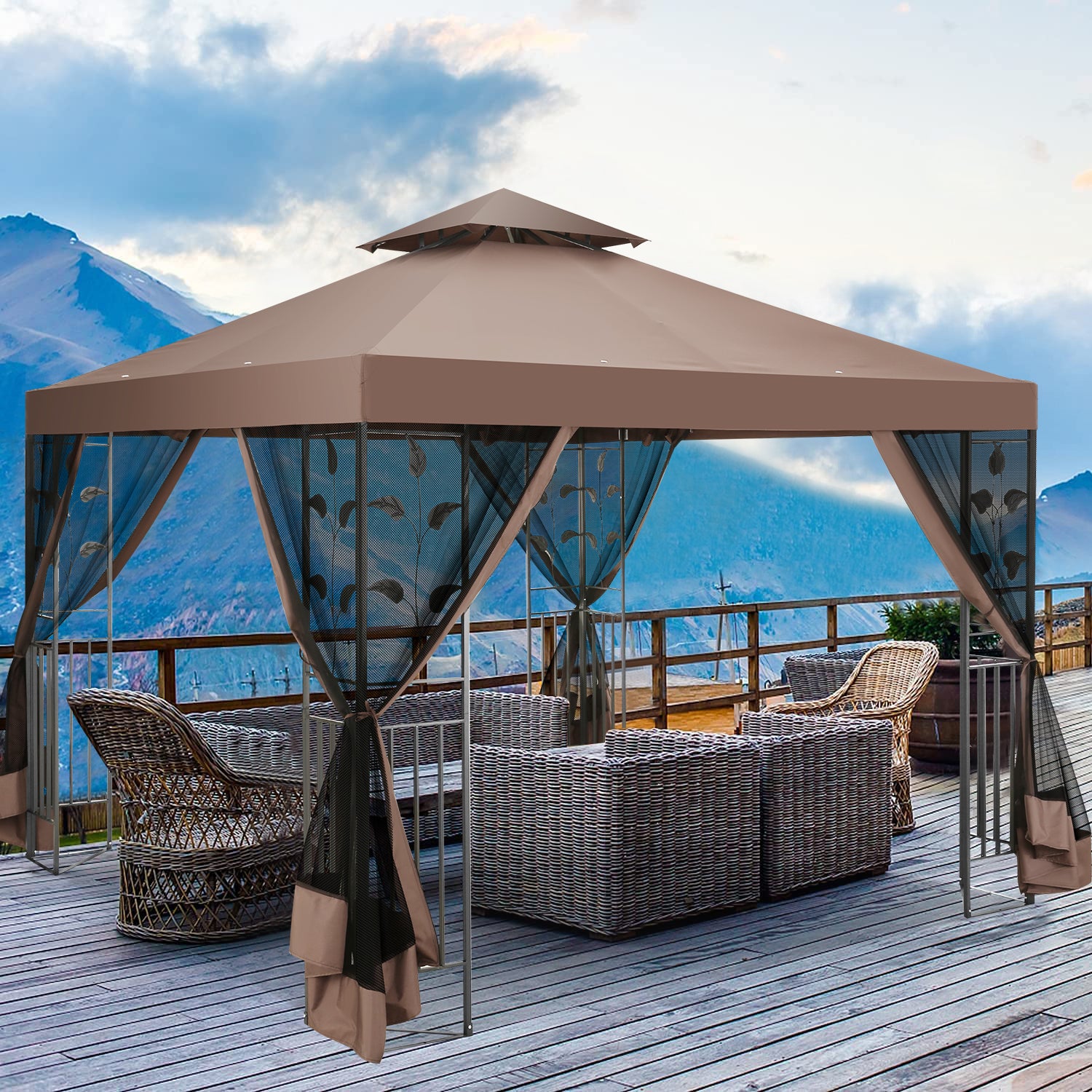 HOTEEL 10'x10' Outdoor Gazebo with Mosquito Nettings, Patio Gazebos Shelter Canopy with Mesh Privacy Curtains, Shade Tent for Party, Backyard, Deck, Patio Lawn & Garden, Gray