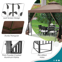 HOTEEL 10'x10' Outdoor Gazebo with Mosquito Nettings, Patio Gazebos Shelter Canopy with Mesh Privacy Curtains, Shade Tent for Party, Backyard, Deck, Patio Lawn & Garden, Gray