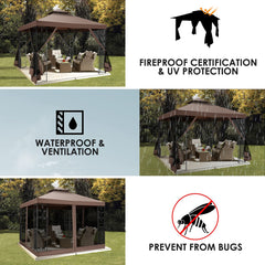 HOTEEL 10'x10' Outdoor Gazebo with Mosquito Nettings, Patio Gazebos Shelter Canopy with Mesh Privacy Curtains, Shade Tent for Party, Backyard, Deck, Patio Lawn & Garden, Gray