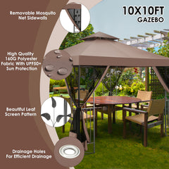 HOTEEL 10'x10' Outdoor Gazebo with Mosquito Nettings, Patio Gazebos Shelter Canopy with Mesh Privacy Curtains, Shade Tent for Party, Backyard, Deck, Patio Lawn & Garden, Gray