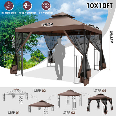 HOTEEL 10'x10' Outdoor Gazebo with Mosquito Nettings, Patio Gazebos Shelter Canopy with Mesh Privacy Curtains, Shade Tent for Party, Backyard, Deck, Patio Lawn & Garden, Gray