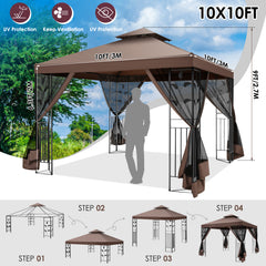 HOTEEL 10'x10' Outdoor Gazebo with Mosquito Nettings, Patio Gazebos Shelter Canopy with Mesh Privacy Curtains, Shade Tent for Party, Backyard, Deck, Patio Lawn & Garden, Gray