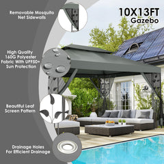 HOTEEL 10'x10' Outdoor Gazebo with Mosquito Nettings, Patio Gazebos Shelter Canopy with Mesh Privacy Curtains, Shade Tent for Party, Backyard, Deck, Patio Lawn & Garden, Gray