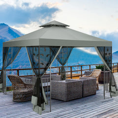 HOTEEL 10'x10' Outdoor Gazebo with Mosquito Nettings, Patio Gazebos Shelter Canopy with Mesh Privacy Curtains, Shade Tent for Party, Backyard, Deck, Patio Lawn & Garden, Gray