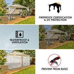 HOTEEL 10'x10' Outdoor Gazebo with Mosquito Nettings, Patio Gazebos Shelter Canopy with Mesh Privacy Curtains, Shade Tent for Party, Backyard, Deck, Patio Lawn & Garden, Gray