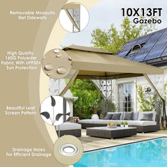 HOTEEL 10'x10' Outdoor Gazebo with Mosquito Nettings, Patio Gazebos Shelter Canopy with Mesh Privacy Curtains, Shade Tent for Party, Backyard, Deck, Patio Lawn & Garden, Gray