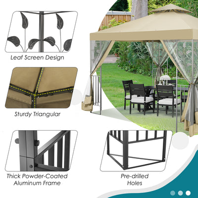HOTEEL 10'x10' Outdoor Gazebo with Mosquito Nettings, Patio Gazebos Shelter Canopy with Mesh Privacy Curtains, Shade Tent for Party, Backyard, Deck, Patio Lawn & Garden, Gray
