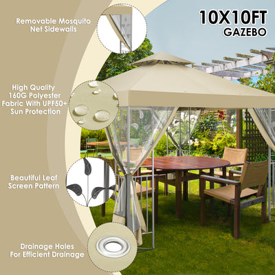 HOTEEL 10'x10' Outdoor Gazebo with Mosquito Nettings, Patio Gazebos Shelter Canopy with Mesh Privacy Curtains, Shade Tent for Party, Backyard, Deck, Patio Lawn & Garden, Gray
