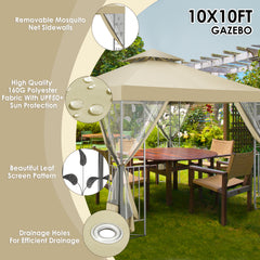 HOTEEL 10'x10' Outdoor Gazebo with Mosquito Nettings, Patio Gazebos Shelter Canopy with Mesh Privacy Curtains, Shade Tent for Party, Backyard, Deck, Patio Lawn & Garden, Gray