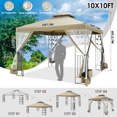 HOTEEL 10'x10' Outdoor Gazebo with Mosquito Nettings, Patio Gazebos Shelter Canopy with Mesh Privacy Curtains, Shade Tent for Party, Backyard, Deck, Patio Lawn & Garden, Gray