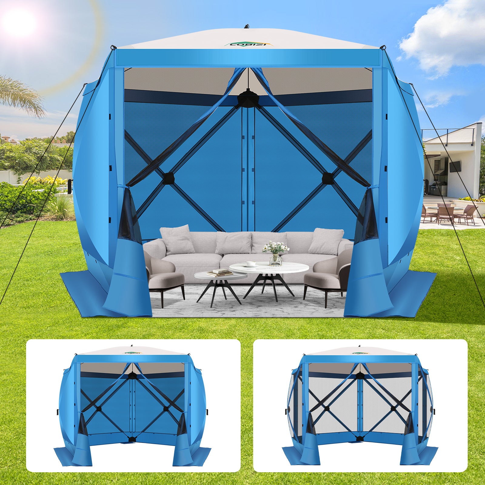 COBIZI 10'x10' Portable 5 Side Pop Up Canopy Screen House Tent, SPC000044M