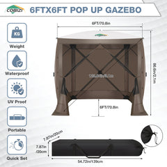 COBIZI 6'x6' Portable 4 Side Pop Up Canopy Screen Tent, SPC000044S
