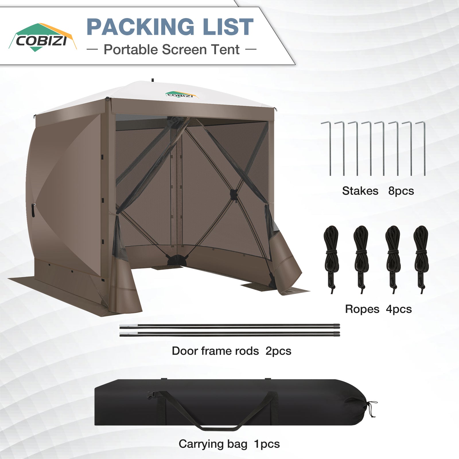 COBIZI 6'x6' Portable 4 Sidewall Pop Up Canopy Screen Tent, SPC000044S