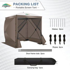 COBIZI 6'x6' Portable 4 Side Pop Up Canopy Screen Tent, SPC000044S