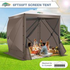 COBIZI 6'x6' Portable 4 Side Pop Up Canopy Screen Tent, SPC000044S